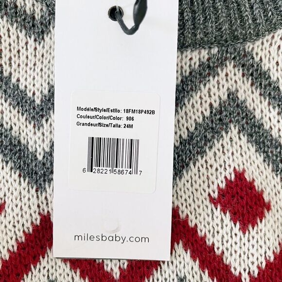 Miles the Label Baby Sweater Grey Red Fair Isle Buttons Size 24 Months Toddler - Picture 6 of 7